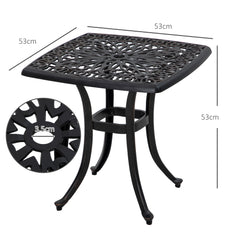 Outsunny Cast Aluminium Bistro Table, Outdoor Square Side Table with Umbrella Hole, Garden Table for Balcony, Bronze Tone