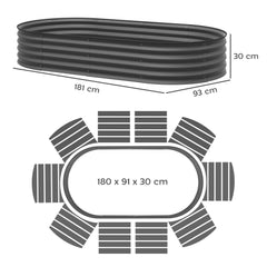 Outsunny Set of Two 181 x 93cm Steel Planters - Dark Grey