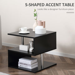 HOMCOM Wooden S Shape Cube Coffee Table 2 Tier Storage Shelves Organizer Office Bookcase Living Room End Desk Stand Display (Black)