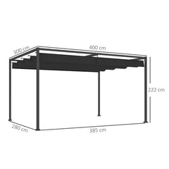 Outsunny 4 x 3m Metal Pergola, with Retractable Canopy Roof - Black