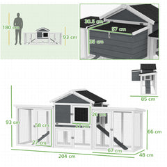 PawHut Large Chicken Coop, Wooden Garden Hen House, Poultry Coops Cages with Run, Nesting Box, Grey