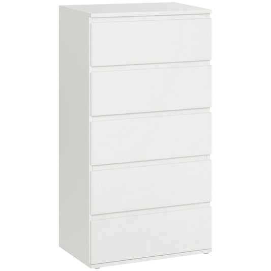 HOMCOM Chest of Drawers, 5 Drawers Storage Cabinet Floor Tower Cupboard for Bedroom Living Room, White