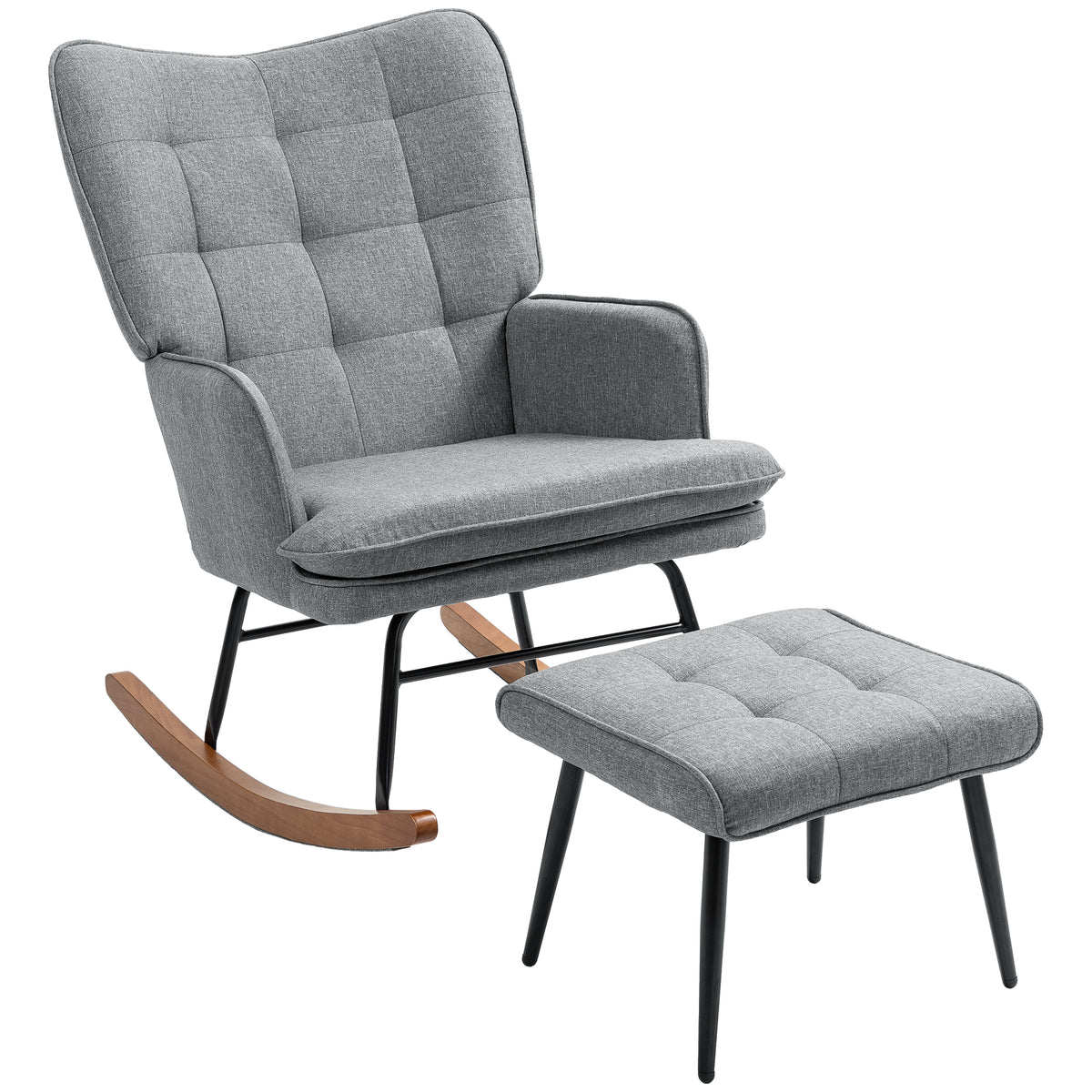 HOMCOM Linen-Look Rocking Chair and Ottoman Set - Grey