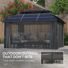 Outsunny 4 x 3m Aluminium Frame Hard Gazebo, with Accessories - Black