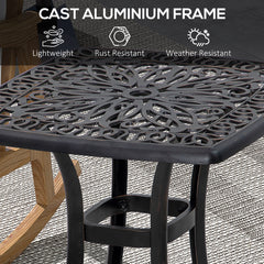 Outsunny Cast Aluminium Bistro Table, Outdoor Square Side Table with Umbrella Hole, Garden Table for Balcony, Bronze Tone