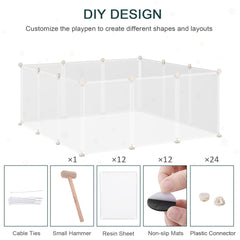 PawHut Pet Playpen DIY Small Animal Cage Open Enclosure Portable Plastic Fence 12 Panels for Hedgehog Bunny Chinchilla Guinea Pig White