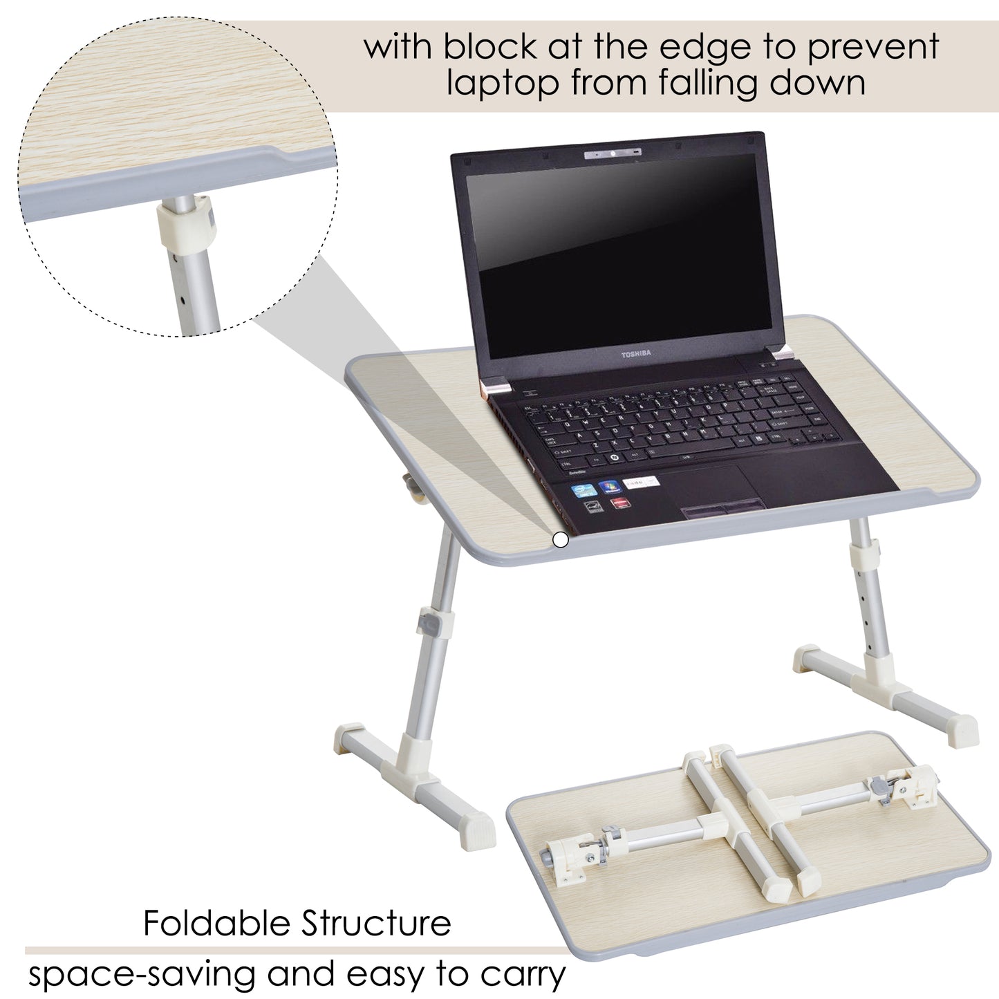 HOMCOM Folding Laptop Stand W/4-Level Height, Adjustable Tilt-Oak Colour/ Silver Frame