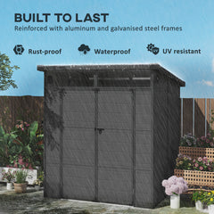 Outsunny 6 x 6ft Outdoor Storage Shed, Plastic Garden Shed with Windows and Air Vents, Outdoor Resin Tool Shed with Latch Doors for Garden, Deck, Dark Grey