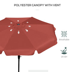 Outsunny 2.7m Patio Parasol Garden Umbrellas Outdoor Sun Shade Table Umbrella with Tilt, Crank, 8 Ribs, Ruffles, Wine Red