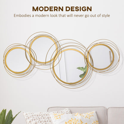 HOMCOM Metal Wall Mirrors, 107cm Modern Decorative Gold Mirror Decor Hanging, Home Wall Sculptures for Living Room Bedroom Dining Room