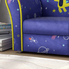 AIYAPLAY Kids Armchair with Planet Dinosaurs Design, Wooden Frame, for Bedroom, Playroom, Kids Room - Blue