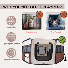 PawHut Portable Cat Dog Playpen Pet Puppy Rabbit Guinea Pig Pen Run Dia 90 x 41H cm Indoor & Outdoor Brown