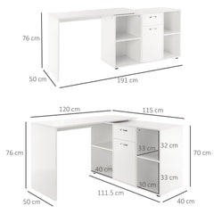 مكتب كمبيوتر على شكل حرف L من HOMCOM مع حجرات تخزين ودرج وخزانة، طاولة زاوية للكمبيوتر المحمول، محطة عمل للمكتب المنزلي، 120 × 115 × 76 سم، أبيض