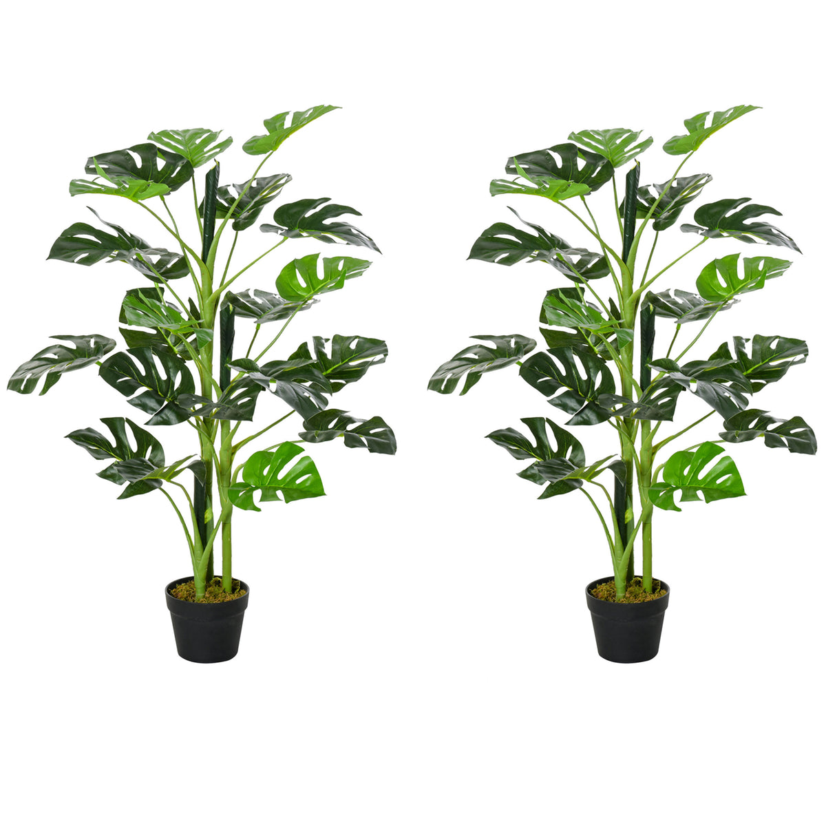 Outsunny 100cm/3.3FT Artificial Monstera Tree Decorative Cheese Plant 21 Leaves with Nursery Pot, Fake Tropical Palm Tree for Indoor Outdoor D√É¬©cor, Set of 2