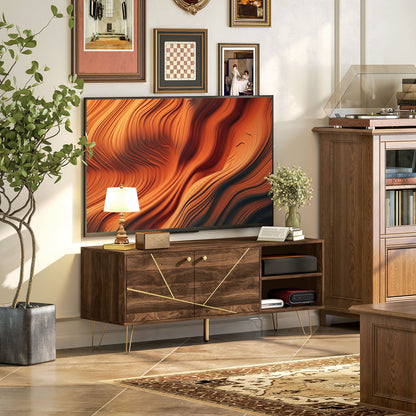 HOMCOM TV Stand Cabinet for up to 60 Inch TV, Modern 130cm TV Unit with Adjustable Shelves and Hairpin Legs, Double Door TV Cabinet for Living Room, Bedroom, Brown