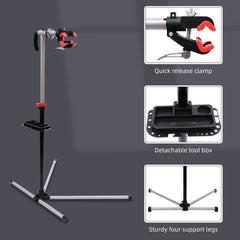 HOMCOM Bike Repair Stand Workstation, Bicycle Maintenance Workstand, Height Adjustable, with Tool Tray & 360√Ç¬∞ Rotating Adjustable Clamp for Home Mechanic Workshop