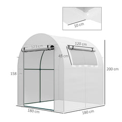 Outsunny Walk in Polytunnel Greenhouse, Green House for Garden with Roll-up Window and Door, 1.8 x 1.8 x 2 m, White