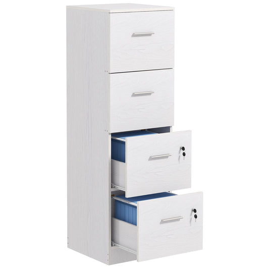 HOMCOM Four-Drawer Lockable Filing Cabinet - White Wood Effect