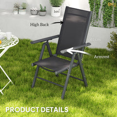 Outsunny Set of 2 Folding Chair, Aluminium Frame Outdoor Camping Chairs with Breathable Mesh Back and Seat, Garden Chair Set with Armrests for Balcony, Dark Grey