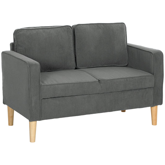 HOMCOM Small Two-Seater Corduroy Sofa - Grey