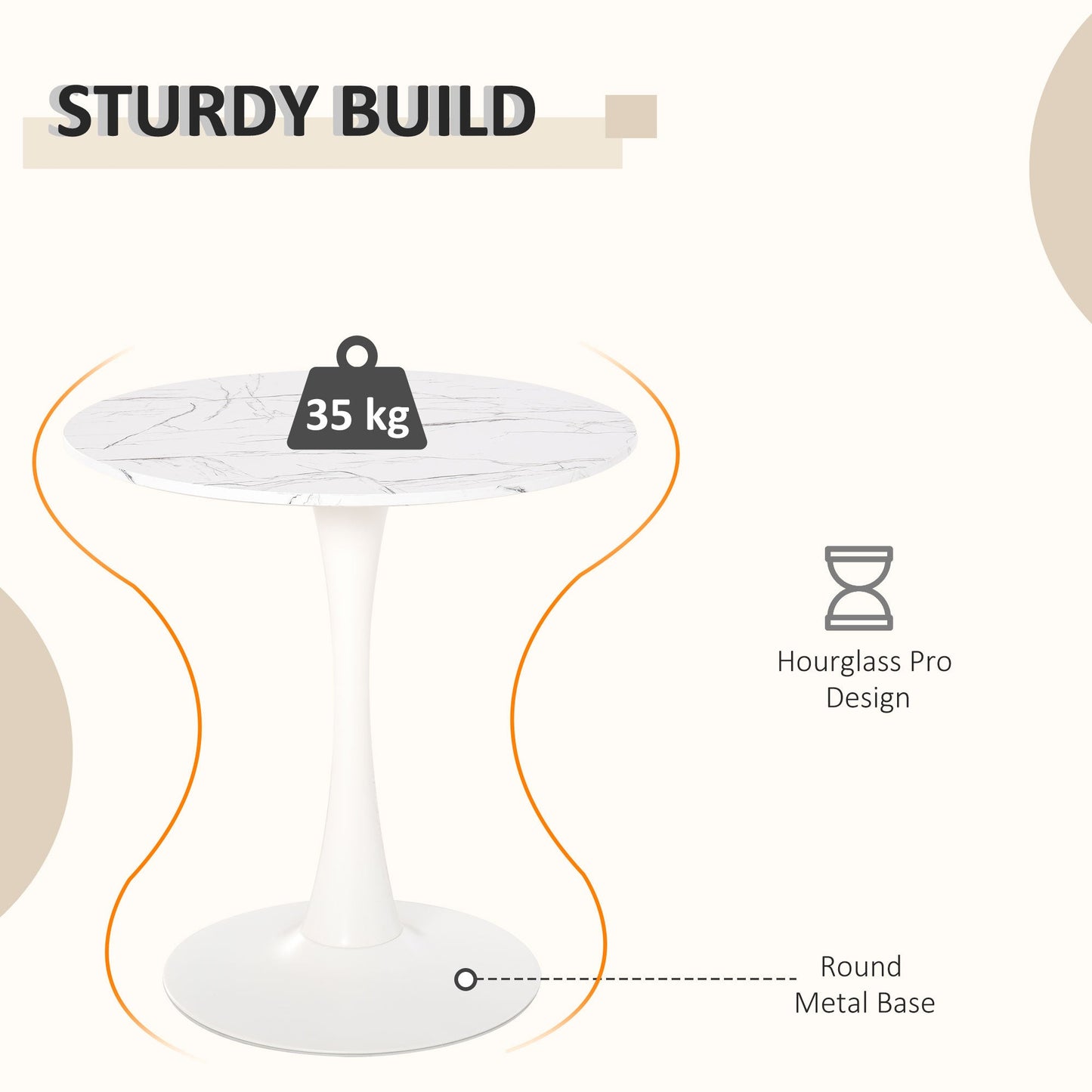HOMCOM Modern Round Dining Table Leisure Coffee Bistro Table with Metal Base for Kitchen & Dining Room White