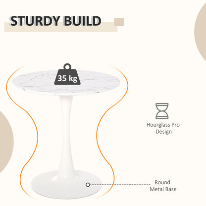 HOMCOM Modern Round Dining Table Leisure Coffee Bistro Table with Metal Base for Kitchen & Dining Room White