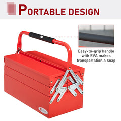 DURHAND Metal Tool Box 3 Tier 5 Tray Professional Portable Storage Cabinet Workshop Cantilever Toolbox with Carry Handle, 45cmx20cmx34.5cm, Red