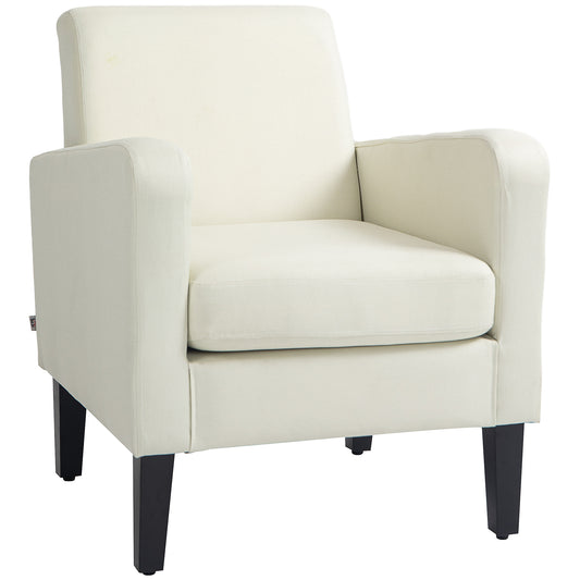 HOMCOM Modern Accent Chair, Occasional Chair with Rubber Wood Legs for Living Room, Bedroom, Cream White