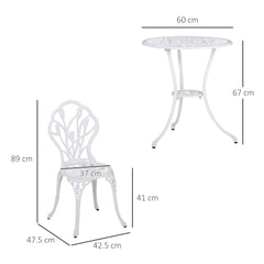 Outsunny 3 Piece Patio Bistro Set for 2, Outdoor Aluminium Garden Table and Chairs with Umbrella Hole for Balcony, White