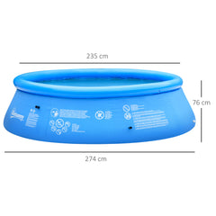 Outsunny 274cm x 76cm Inflatable Swimming Pool Family-Sized Blow Up Pool Round Paddling Pool with Hand Pump for Adults, Outdoor, Garden and Backyard, Blue