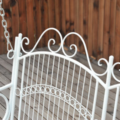 Outsunny Garden Bench Outdoor Metal 2-Seater Swing Chair Hanging Hammock Garden Furniture Balcony White - 118Lx 58W x 57H cm