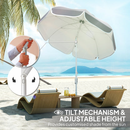 Outsunny Beach Umbrella Portable with Sand Anchor, Carry Bag, Adjustable Height & Tilt, UPF50+ UV Protection, Grey