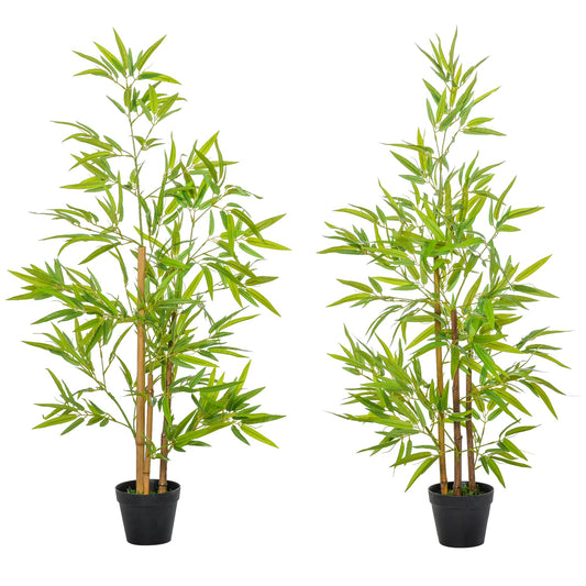 Outsunny Set of 2 120cm/4FT Artificial Bamboo Trees Decorative Plant w/ Heavy Pot Indoor Outdoor Style Home Office Greenery Decoration