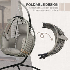 Outsunny Single Rattan Hanging Egg Chair, with Seat Cushion - Grey