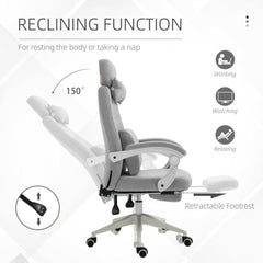 Vinsetto Office Chair, Ergonomic Desk Chair, High Back Fabric Work Chair with 160√Ç¬∞ Reclining Backrest, Retractable Footrest, Neck and Lumbar Pillow for Home and Study, Grey