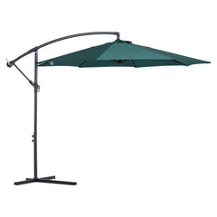 Outsunny 3(m) Banana Parasol Hanging Cantilever Umbrella with Crank Handle, 8 Ribs and Cross Base for Outdoor, Sun Shade, Dark Green