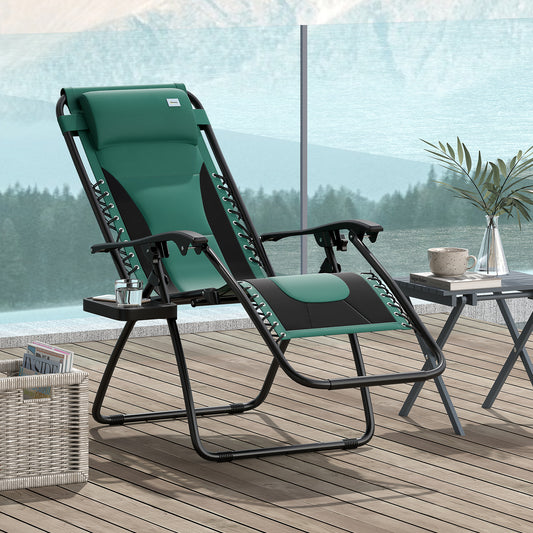 Outsunny Zero Gravity Lounger Chair, Folding Reclining Patio Chair with Padded Seat, Cup Holder, Soft Cushion and Headrest for Poolside, Camping, Green