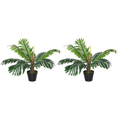 Outsunny 2 Pack 60cm Artificial Palm Tree Decorative Plant with Nursery Pot, Fake Tropical Tree for Indoor Outdoor D√É¬©cor