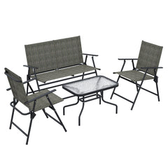 Outsunny Outdoor√Ç 4 Pieces Patio Furniture Set with Breathable Mesh Fabric√Ç Seat & Backrest,√Ç Garden Set with Two Foldable Armchairs, a Loveseat &√Ç Glass√Ç Top√Ç Table, Mixed Brown