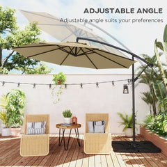 Outsunny 3m Overhanging Parasol, with Base, Weights and Cover - Sand brown