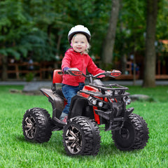 HOMCOM 12V Quad Bike ATV with LED Lights, Music, Backrest, Forward, Backward, Red