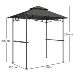 Outsunny 8' x 5' Grill Gazebo, Double Tiered BBQ Gazebo Shelter Canopy with LED Lights, 2 Side Shelves, Hooks, Dark Grey