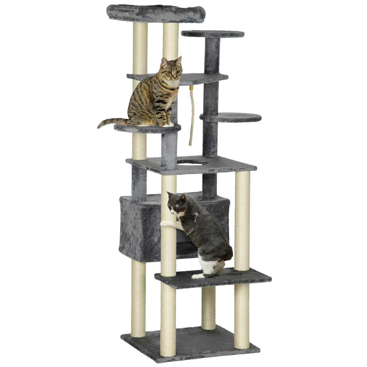 PawHut 184cm Cat Tree for Indoor Cats, Modern Cat Tower with Cat Bed, Perches, Scratching Posts, Cat House - Grey