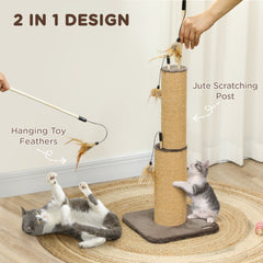 PawHut 78cm 2-in-1 Cat Scratching Post with 3 Toy Feathers, Brown