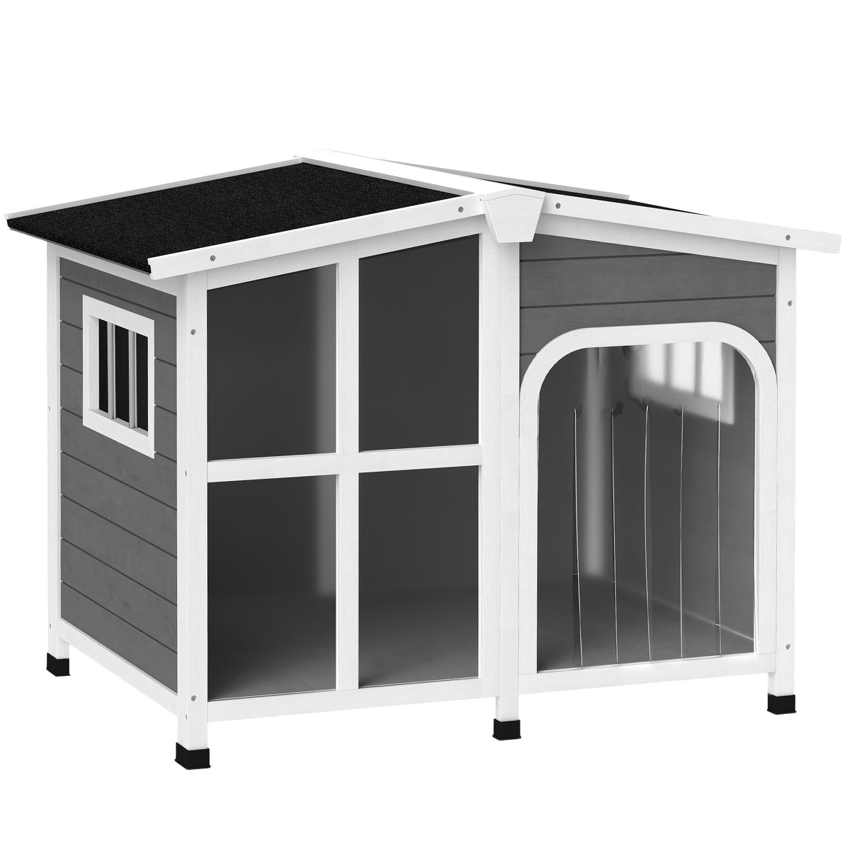 PawHut Wooden Dog Kennel with Removable Floor, Asphalt and Openable Roof, Giant Window for Large Dogs, Charcoal Grey