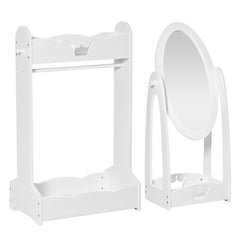 HOMCOM Kids Clothes Rail and Mirror Set 360√Ç¬∞ Rotation Free Standing Full Length Mirror and Hanging Rack with Storage Shelves Child's Dressing Mirror Garment Wardrobe White