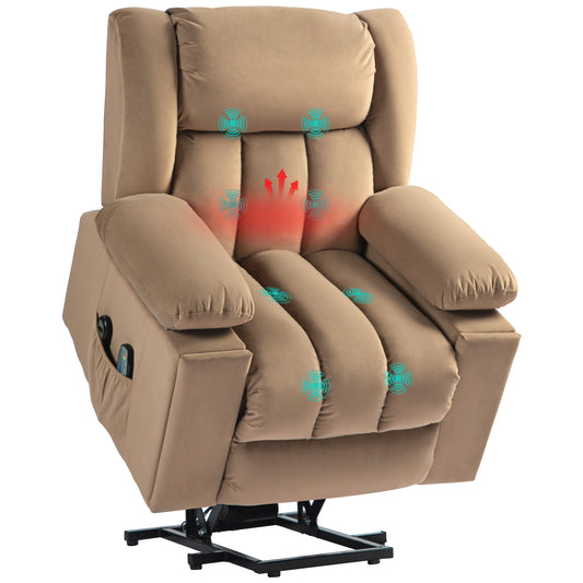 HOMCOM Velvet-Feel Electric Riser, Recliner and Massage Armchair - Light Brown