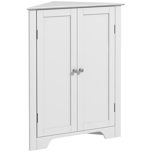 kleankin Triangle Bathroom Cabinet, Corner Bathroom Storage Unit with Adjustable Shelf and Recessed Door, Free Standing, White