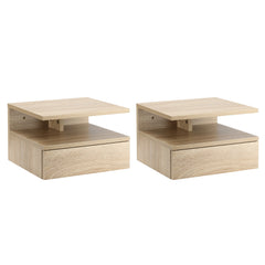 HOMCOM Set of Two Floating Bedside Tables - Oak Tone