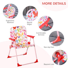 Outsunny Kids Outdoor Bistro Table and Chair Set Butterfly Pattern Garden Patio Backyard with Removable & Height Adjustable Parasol